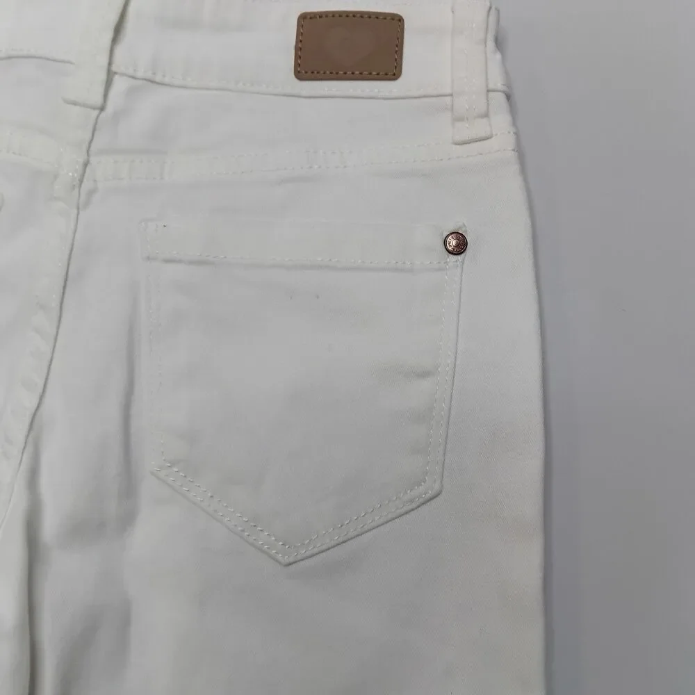 Celebrity Pink Girls Jeans Youth Size 8 White W/ Gold Button Accents 2% Spandex